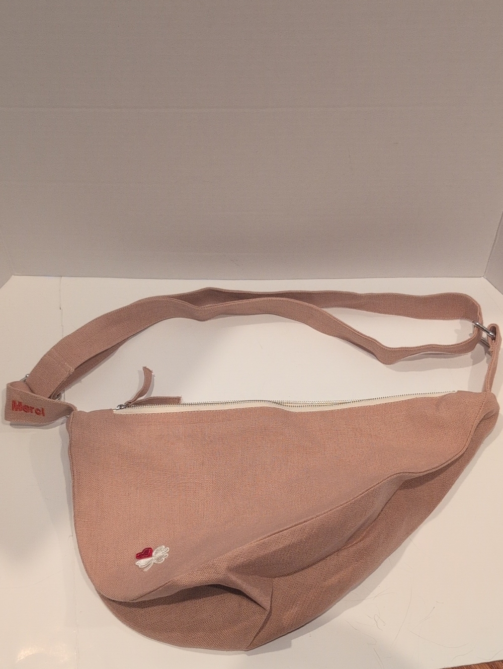 Linen Dusty Pink Crossbody Sling Bag By Merci